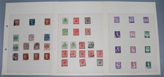 STAMPS, GB 70 album leaves inc QV (1841 2d Blue), QEII hi-vals £1 MM (2), Canada and Australia